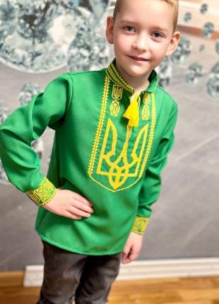 Вышиванка на мальчика "герб зеленый" рубашки герб вышиванки супер качество красиво смотрится и носится