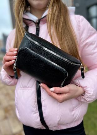 Класична шкіряна жіноча бананка, жіноча сумочка, клатч із натуральної шкіри.