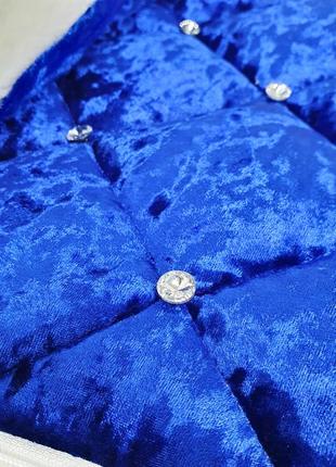 Зимовий теплий конверт у коляску та на виписку зі з'ємним клапаном - оксамит мармуровий синій з хутром-74х45см4 фото