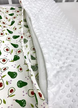 Комплект постільної білизни в коляску - ковдра 100 х 80см, простирадло + подушка- авокадо з білим плюшем2 фото