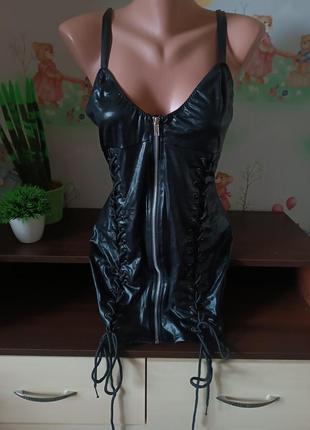 Лакированное корсет платья белье на завязках кожа латекс1 фото