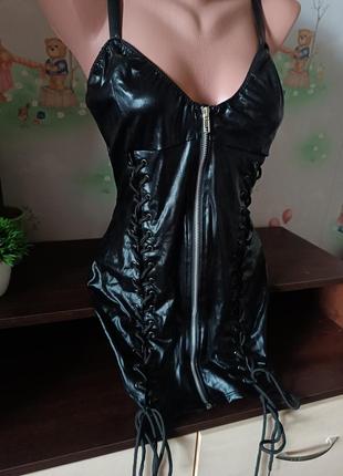 Лакированное корсет платья белье на завязках кожа латекс3 фото