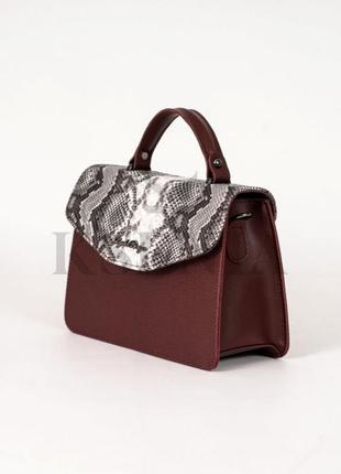 Женская сумка трапеция бордовая сумка рептилия бордовый клатч сумка через плечо2 фото