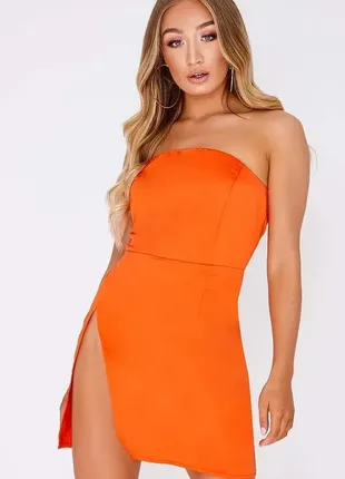 Нове з биркою атласне плаття з розрізом по ніжці