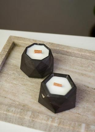 Набор ароматических соевых свечей в гипсовых кашпо mini в технике marble 2шт