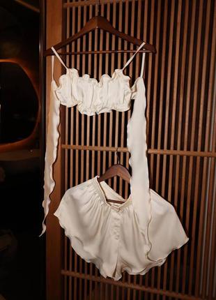 Пижама шелковая топ и шорты домашний костюм7 фото