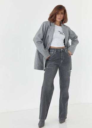 Женский пиджак в полоску, светло-серый4 фото