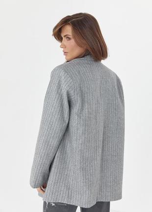 Женский пиджак в полоску, светло-серый3 фото