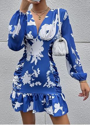 Платье с длинным рукавом в цветочный принт l-xl