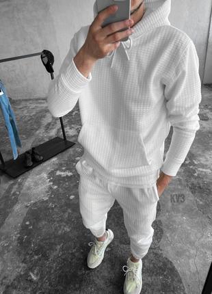 Костюм = худи + брюки 100% хлопок/болезненный костюм белый1 фото