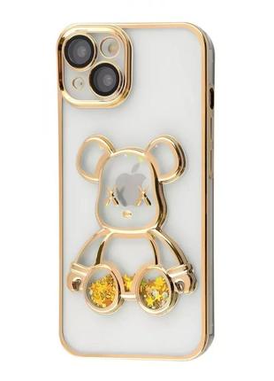 Чехол bearbrick для iphone 13 gold/ чехол бирбрик айфон 13 золотой переливашка