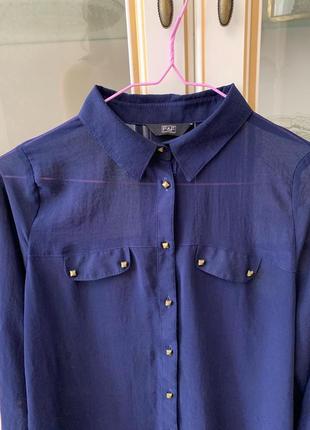 Темно-синя напівпрозора блуза3 фото