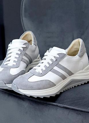 Кроссовки "mint", белый/серый, натуральная кожа/замша