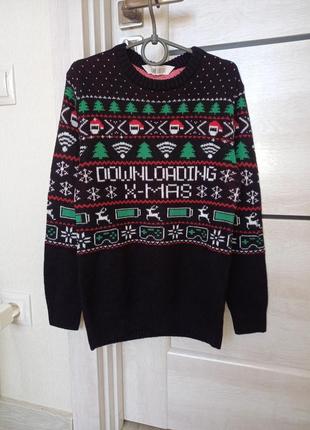 Теплый новогодний рождественский свитер свитшот кофта с приставкой h&amp;m для...