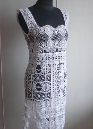 Невероятное белое, кружевное, прозрачное, вязаное платье мини, из испании1 фото