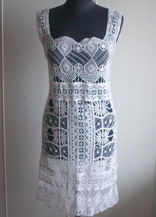 Невероятное белое, кружевное, прозрачное, вязаное платье мини, из испании3 фото