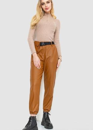 Штани жіночі з екошкіри колір коричневий4 фото