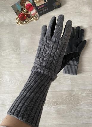 Теплые перчатки с кожей