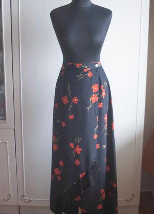 Романтичная летняя юбка в цветы-маки, рюш, на запах2 фото