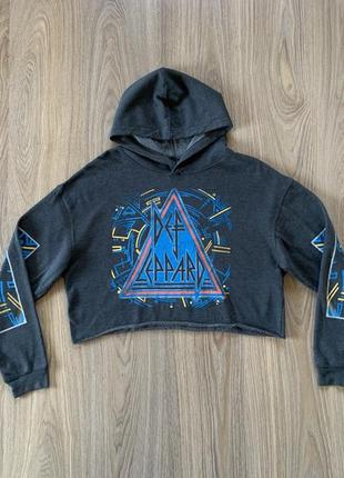 Женский худи def leppard crop top укороченный свитшот хлопковый с капюшоном