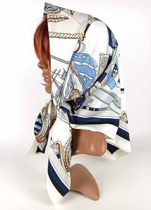 Стильный дизайнерский шелковый платок плотный синий качественный новый