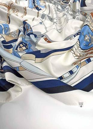 Стильный дизайнерский шелковый платок плотный синий качественный новый