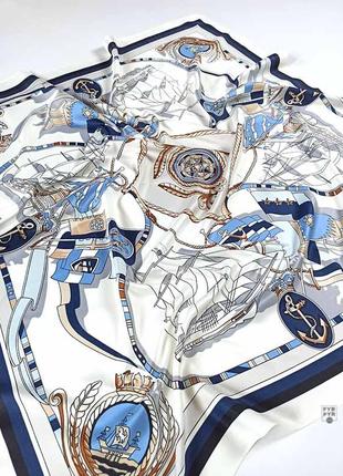 Стильный дизайнерский шелковый платок плотный синий качественный новый