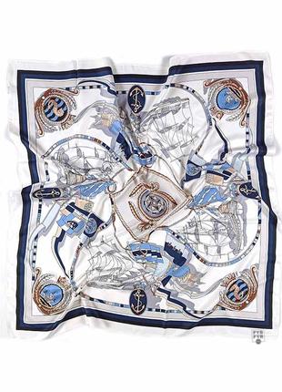 Стильный дизайнерский шелковый платок плотный синий качественный новый