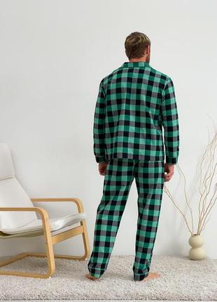 Піжама чоловіча cosy з фланелі (штани+сорочка) клітина зелено/чорна4 фото