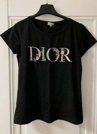 Dior чорна футболка з вишивкою
