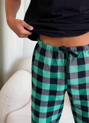 Мужские пижамные брюки, зелено/черные3 фото