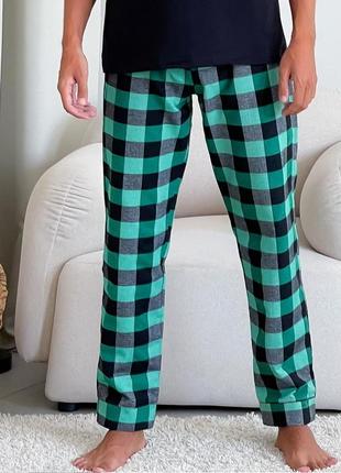 Мужские пижамные брюки, зелено/черные1 фото