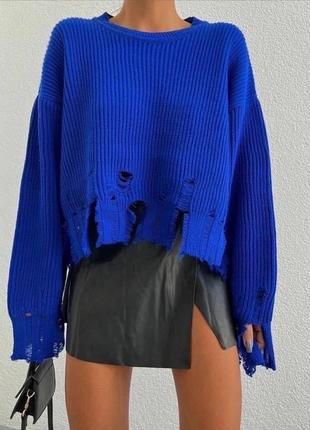 Кофта рванка, рваний светр жіночий, трикотаж оверсайз s, m, l3 фото