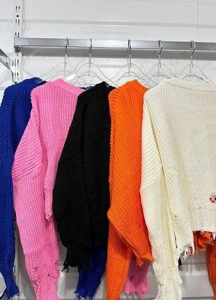 Кофта рванка, рваный свитер женский, трикотаж оверсайз s, m, l7 фото