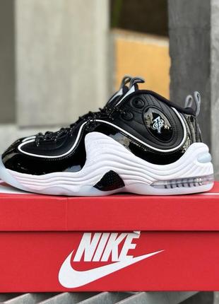 Кроссовки nike air penny 2 black patent football grey найк аир пенни черные
