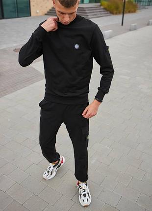 Спортивний костюм чоловічий stone island стон айленд чорний світшот штани трикотажний бавовняний xs s m l xl xxl 3xl