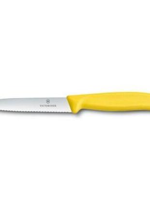 Кухонный нож victorinox swissclassic для нарезки 10 см, волнистое лезвие, желтый (6.7736.l8)