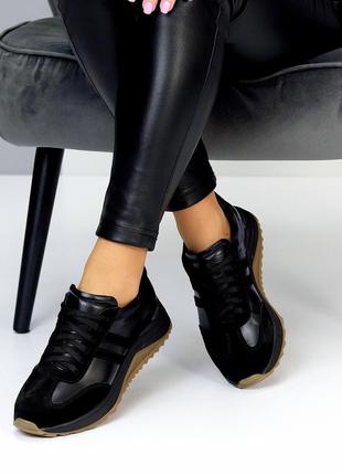 Универсальные женские кроссовки, в натуральной коже, замше, черного цвета в больших размерах лето, в7 фото