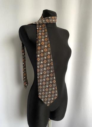 Винтаж галстук коричневый с ромбами ячейки печворк широкий 70е узор