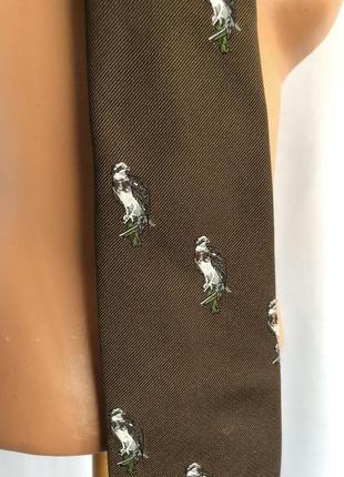 Винтаж 80е коричневый галстук с вышивкой птицы ястреб орел5 фото