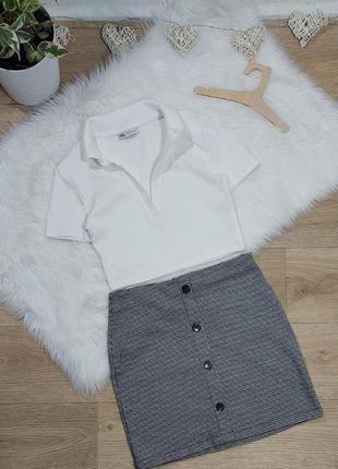 Zara женский набор футболка поло + юбка мини, размер s