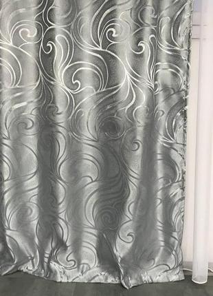 Турецкий комплект жаккардовых штор с ламбрекеном 150х270 см ( 2шт ) с подхватами  цвет - серый10 фото