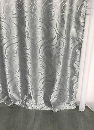 Турецкий комплект жаккардовых штор с ламбрекеном 150х270 см ( 2шт ) с подхватами  цвет - серый9 фото