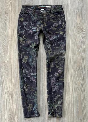 Женские итальянские зауженные стрейчевые джинсы с цветочным принтом please2 фото