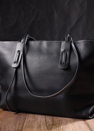 Вместительная женская сумка из натуральной кожи 22082 vintage черная6 фото