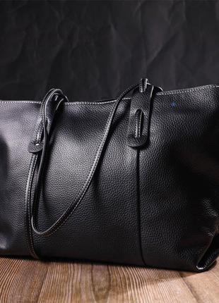 Вместительная женская сумка из натуральной кожи 22082 vintage черная7 фото