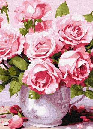 Картина за номерами рожеві троянди 40х50 см, термопакет, тм ідейка, україна