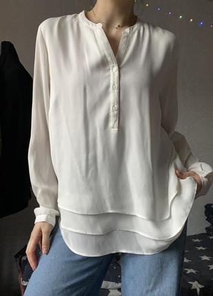 Полупрозрачная молочная ( белая) блуза, изящная и нежная с v-вырезом, праздничная блузка3 фото