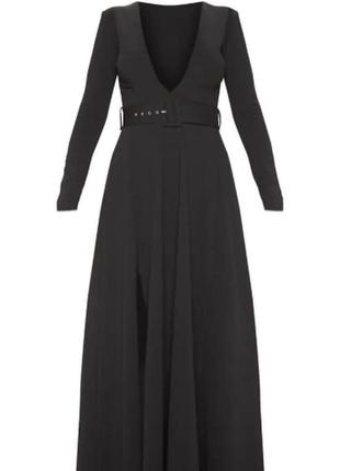 Чёрное вечернее макси платье с ремешком, новое4 фото