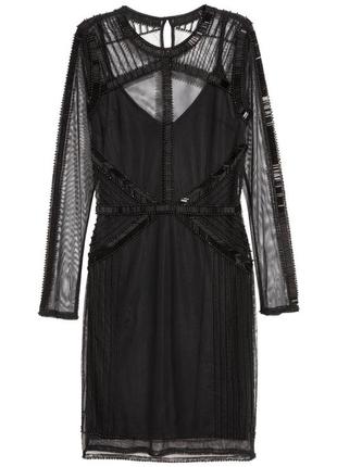 Изысканное платье черная с бисером 2 в 1 xs-s